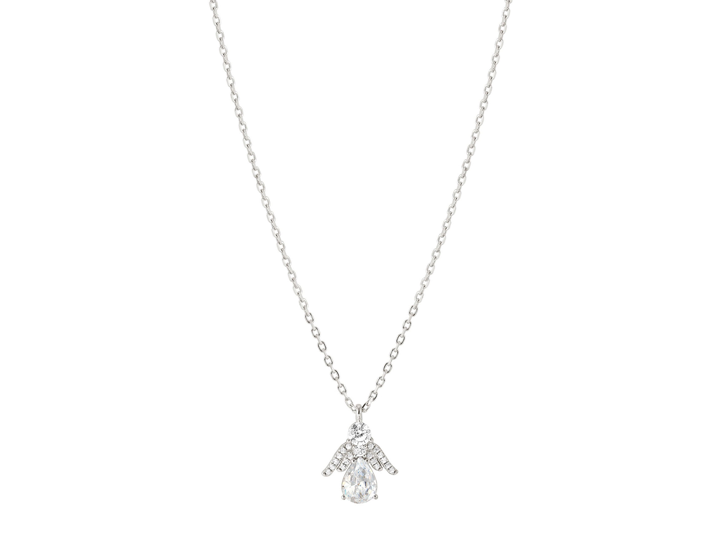 Halskette aus Sterling Silber mit einem Engel-Anhänger, verziert mit funkelnden Zirkonia, in weiß, Länge 44 cm, modernes und elegantes Design von Nomination.