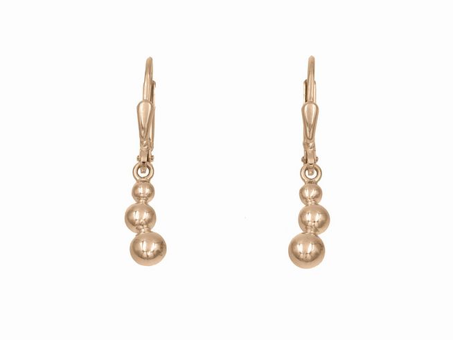 Ohrhänger aus Sterling Silber, vergoldet in Roségold, poliert mit drei Perlen. Hersteller Juwelier Harnisch, ohne Stein, elegant und zeitlos.