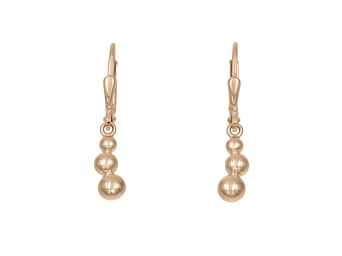 Ohrhänger aus Sterling Silber, vergoldet in Roségold, poliert mit drei Perlen. Hersteller Juwelier Harnisch, ohne Stein, elegant und zeitlos.