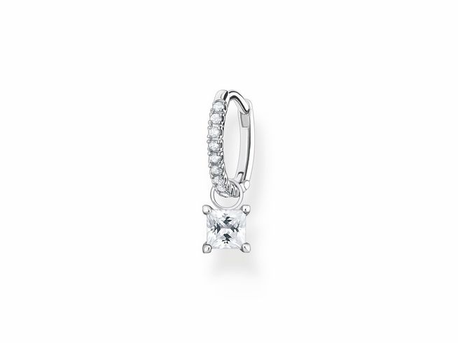 Ohrschmuck von Thomas Sabo, Creole 1 Stück CR699-051-14 aus Sterling Silber mit Zirkonia, verziert mit funkelndem Zirkonia und einem quadratischen, funkelnden Anhänger.