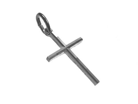 Kreuz Silber Anhänger rhodiniert mit einem Muster, Maße 21 x 13 mm, Hersteller Juwelier Harnisch, elegantes Design für stilvolle Schmuckstücke.