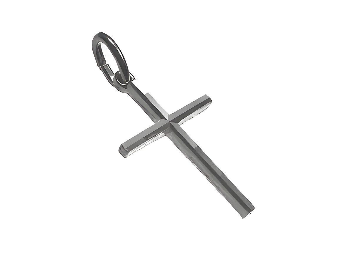 Kreuz Silber Anhänger rhodiniert mit einem Muster, Maße 21 x 13 mm, Hersteller Juwelier Harnisch, elegantes Design für stilvolle Schmuckstücke.