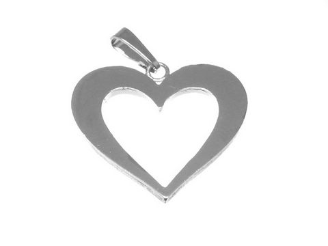 Silber Anhänger rhodiniert in Form eines romantischen Herzens, flach und 2,6 cm groß, ideal als Schmuckstück für besondere Anlässe, hergestellt von Juwelier Harnisch.