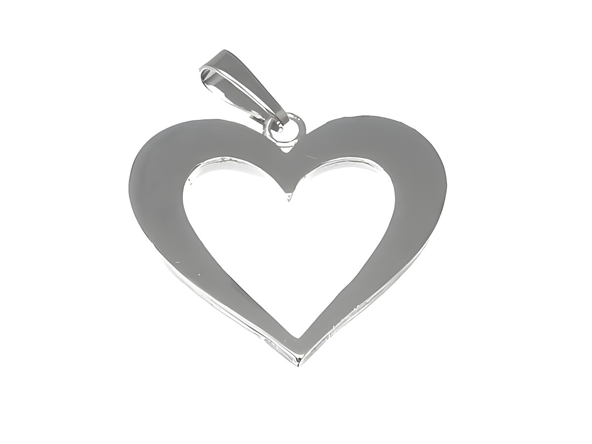 Silber Anhänger rhodiniert in Form eines romantischen Herzens, flach und 2,6 cm groß, ideal als Schmuckstück für besondere Anlässe, hergestellt von Juwelier Harnisch.