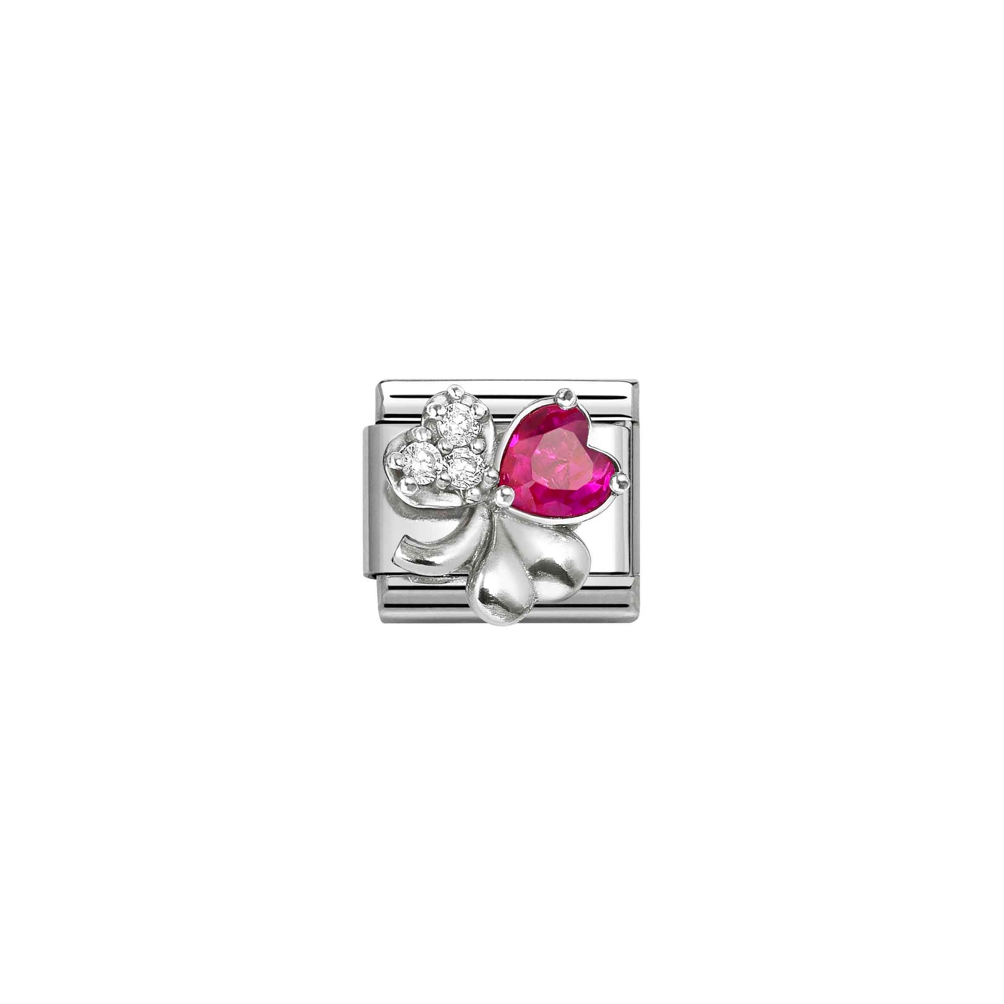 Nomination Classic Sterling Silber charm - Kleeblatt - Zirkonia Rot & Weiß – Ansicht 2