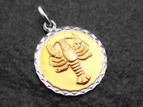 31450-0 Sternzeichen Krebs Anhänger aus Gold auf silbernem Hintergrund, elegant gearbeitet mit detailreicher Darstellung eines Krebses, hergestellt von Juwelier Harnisch.