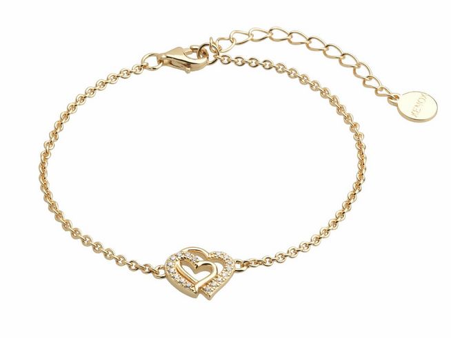 Xenox Sterling Silber Armband XS3412GN in Gelbgold vergoldet mit Ankerkette, verziert mit Herzen und Zirkonia, verstellbar von 15 bis 18,5 cm, stilvolles Accessoire, Hersteller Xenox.