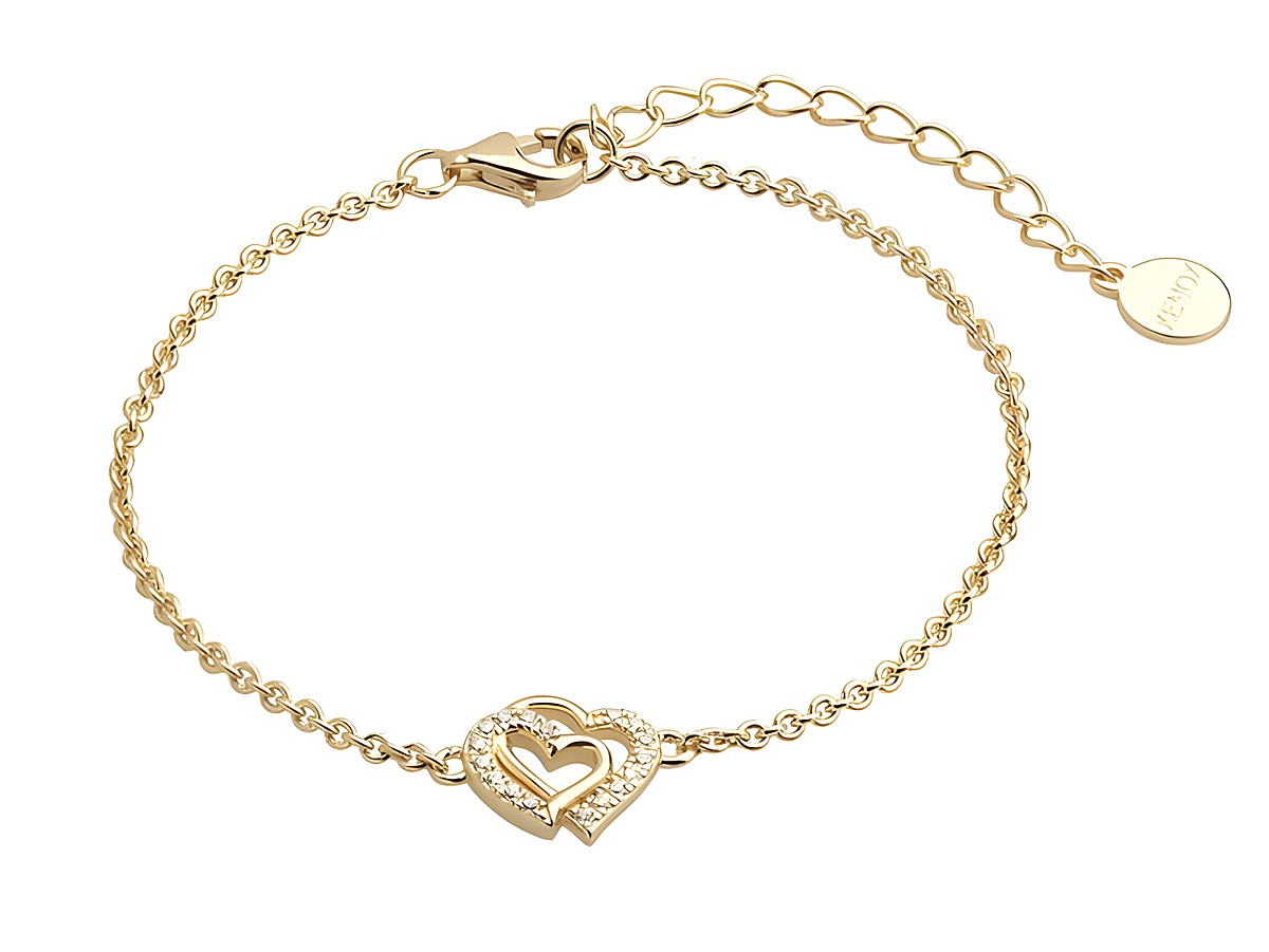 Xenox Sterling Silber Armband XS3412GN in Gelbgold vergoldet mit Ankerkette, verziert mit Herzen und Zirkonia, verstellbar von 15 bis 18,5 cm, stilvolles Accessoire, Hersteller Xenox.