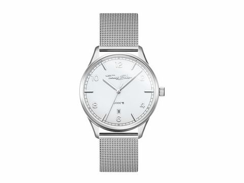 Elegante Thomas Sabo Damenuhr WA0360-201-202 mit silbernem Mesh-Armband und schlichtem Ziffernblatt in Weiß, ideal für stilbewusste Frauen.