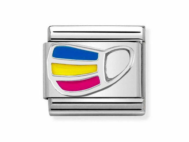 433020424-0 Maske aus Nomination Classic Sterling Silver mit Emaille in bunten Farben, Blau, Gelb und Pink, fröhliches Motiv für Armbänder, Hersteller: Nomination, Artikelnummer 330204 24.