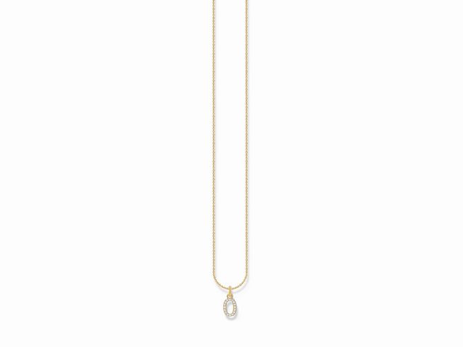Silberne Kette von Thomas Sabo mit vergoldetem Buchstaben O und Zirkonia in Weiß, verstellbar von 38 bis 45 cm, elegantes Schmuckstück für jeden Anlass.