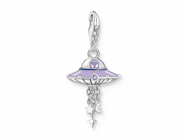 Charm-Anhänger in Form eines Ufos aus Silber mit farbiger Emaille und Zirkonia, mehrfarbig gestaltet, von Thomas Sabo, Modellnummer 2045-691-7, Neuheiten.