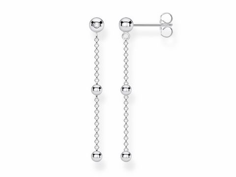 Ohrringe aus der Thomas Sabo Charming Collection, Modell H2149-051-14, aus Silber mit klaren Zirkonia, bestehen aus einer längeren Kette mit kugelförmigen Elementen.
