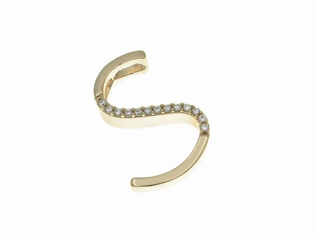 Anhänger aus poliertem Sterling Silber in Form des Buchstaben S, vergoldet in Roségold mit Zirkonia-Steinen, Hersteller Juwelier Harnisch.
