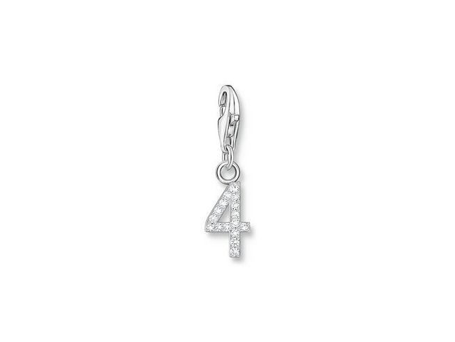 Charm-Anhänger von Thomas Sabo in Silber mit der Zahl 4, besetzt mit funkelndem Zirkonia, ideal für individuelle Schmuckkombinationen und als besondere Geschenkidee.