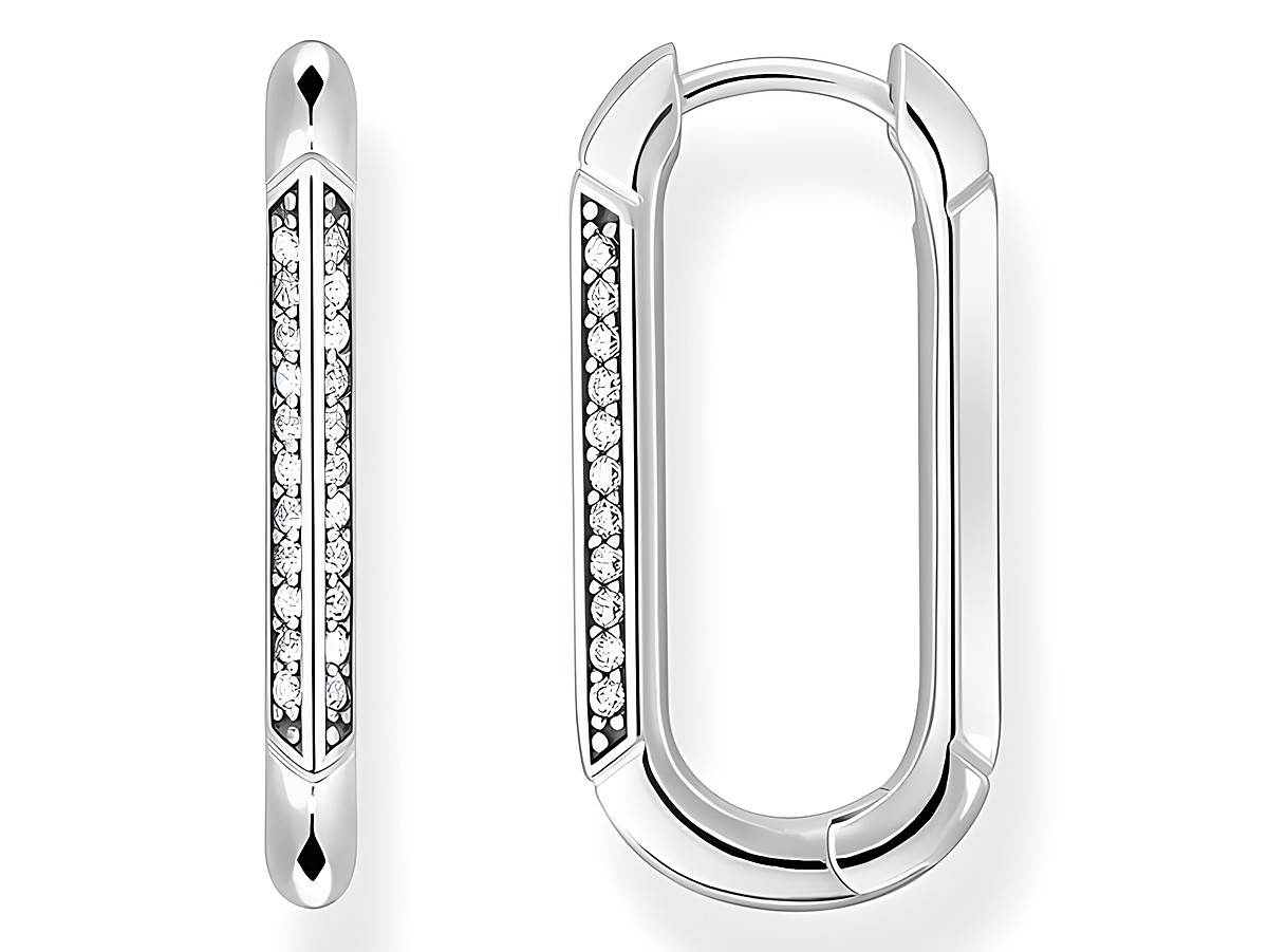 Die Thomas Sabo Creolen CR674-643-14 aus Sterling Silber sind geschwungen und verfügen über weiße Zirkonia, die elegant in einem modernen Design angeordnet sind.