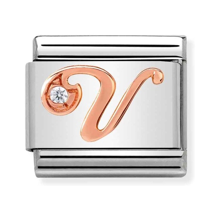 Nomination Composable Classic Charm Buchstabe V - Edelstahl, Gold 375 Roségold, Zirkonia