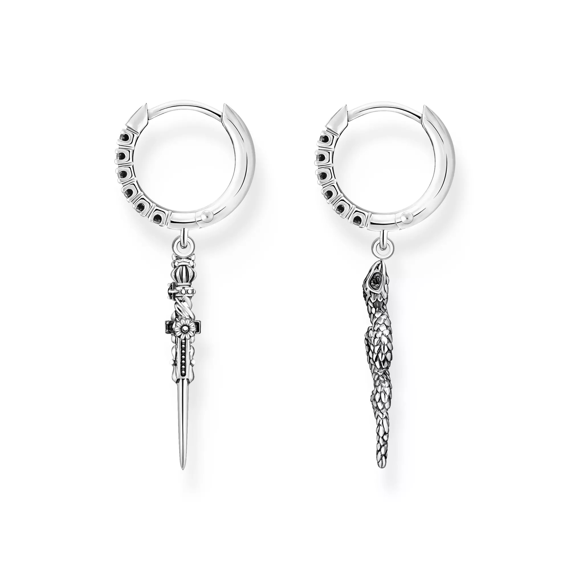 Thomas Sabo Creolen - Sterling Silber - geschwärzt + Zirkonia - Schwert + Schlange – Ansicht 2