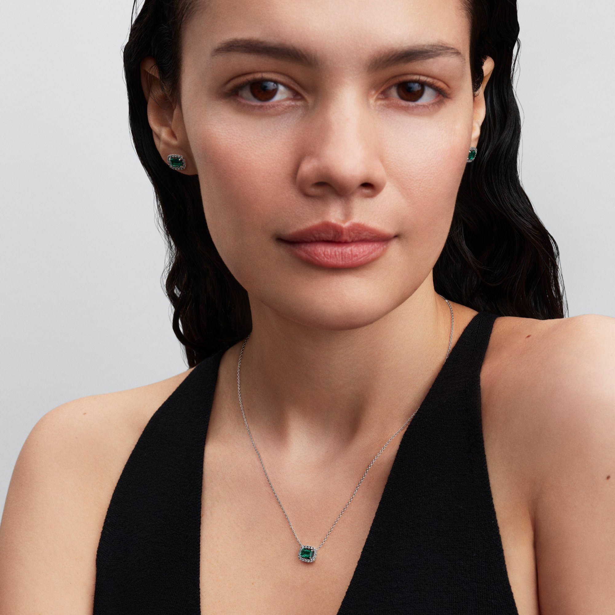 Pandora Rechteckiger Funkelnder Strahlenkranz Collier-Halskette - Sterling Silber - Steinmix Grün - 45 cm – Ansicht 4