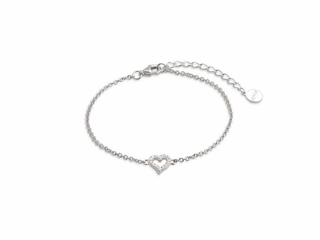27000803-0 Xenox Sterling Silber Armband XS3413N mit einer Ankerkette und einem herzförmigen Element, geeignet für Handgelenke von 15 bis 18,5 cm, aus der LOVE STORY Kollektion.