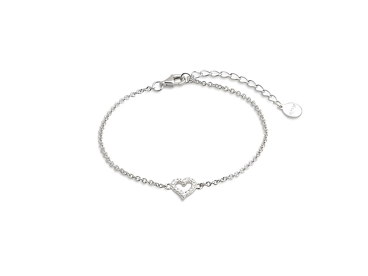 XENOX Sterling Silber Armband XS3413N mit einer Ankerkette und einem herzförmigen Element, geeignet für Handgelenke von 15 bis 18,5 cm, aus der LOVE STORY Kollektion.