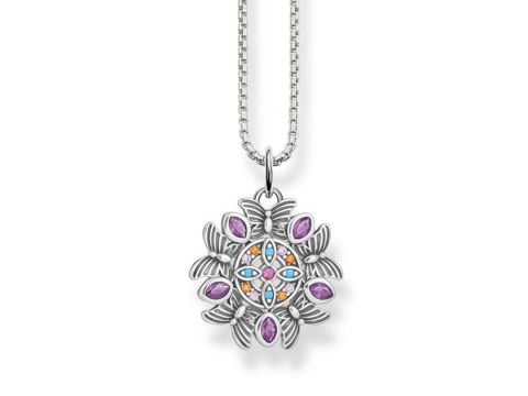Kette mit Anhänger von Thomas Sabo in Silber, Design mit Kaleidoskop-Muster, verziert mit bunten Steinen, Länge 38-42 cm, elegantes Schmuckstück für Damen.