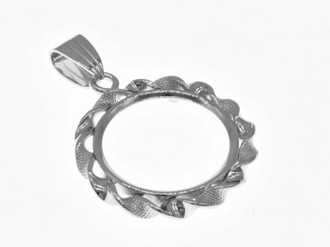 345476-0 Münzfassung Anhänger aus rhodiniertem 925 Sterling Silber mit einem Durchmesser von 20 mm für Münzen bis 2,5 cm, Hersteller Juwelier Harnisch, elegantes Design mit feiner Struktur.