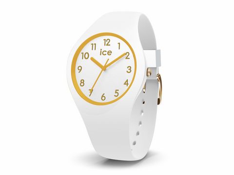 Die Ice-Watch ICE glam extended in Weiß-Gold präsentiert sich mit einem klaren Ziffernblatt und goldenen Zahlen. Sie ist klein und sportlich, ideal für jeden Anlass.