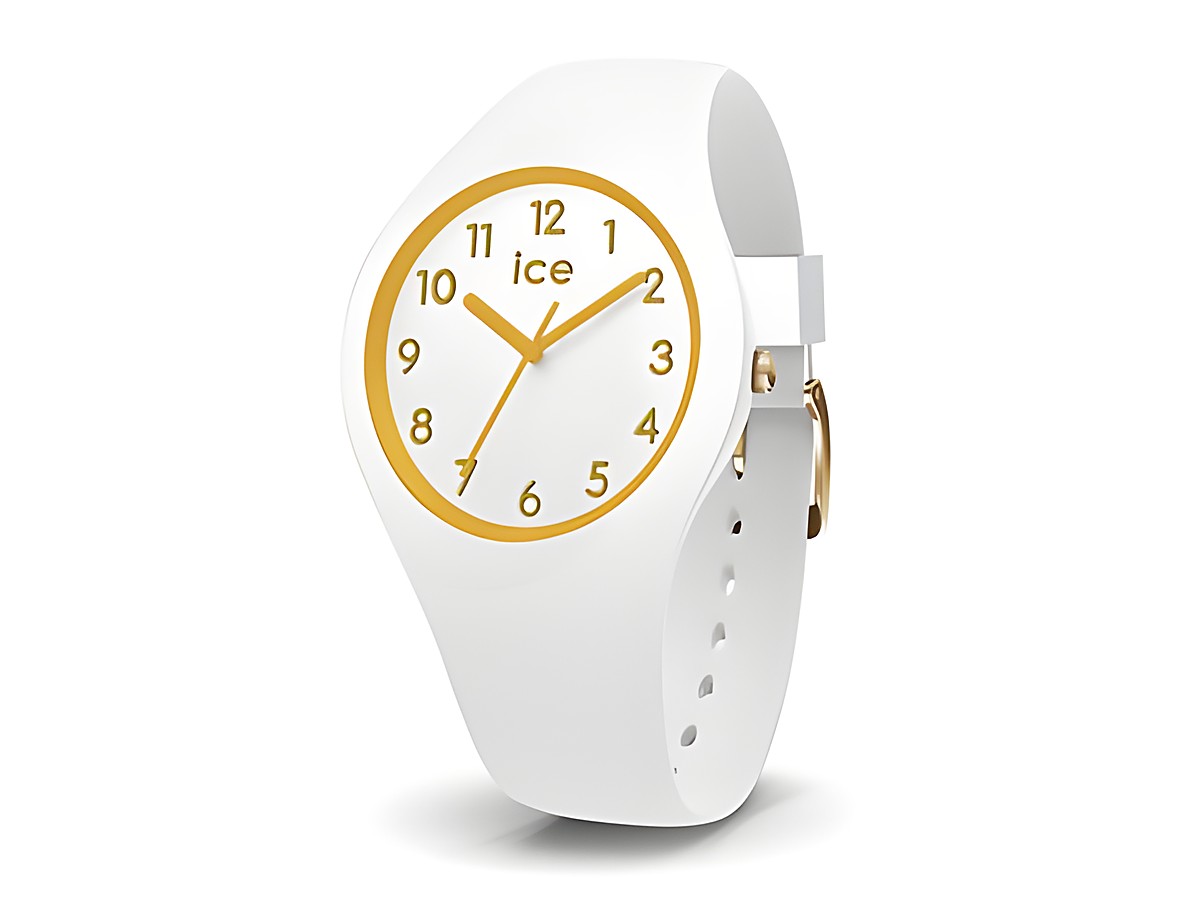 Die Ice-Watch ICE glam extended in Weiß-Gold präsentiert sich mit einem klaren Ziffernblatt und goldenen Zahlen. Sie ist klein und sportlich, ideal für jeden Anlass.