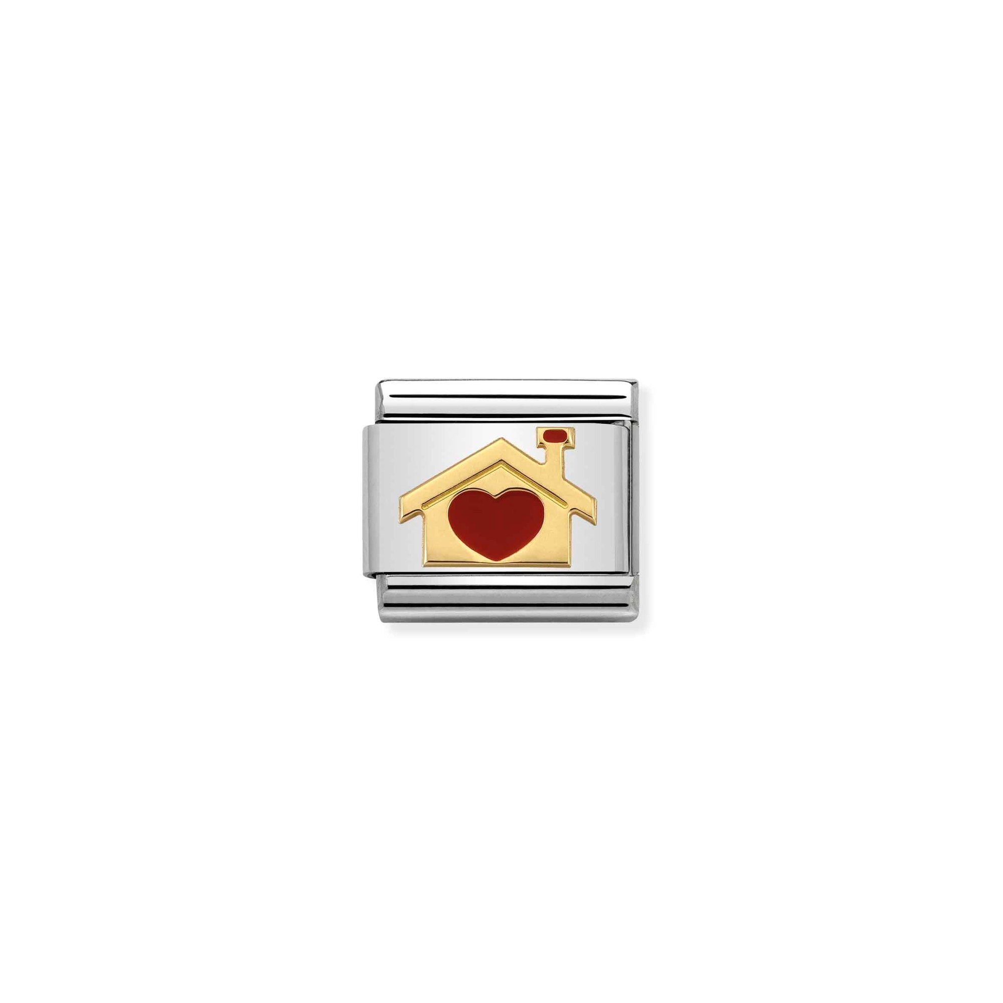 Nomination Composable Classic Charm Haus mit Herz - Edelstahl, Gold 750, Emaille