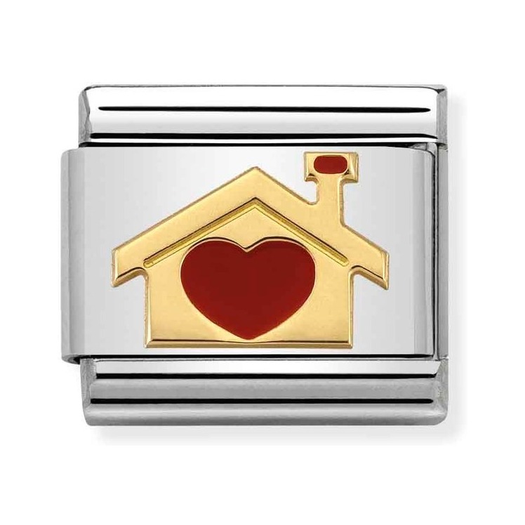 Nomination Composable Classic Charm Haus mit Herz - Edelstahl, Gold 750, Emaille