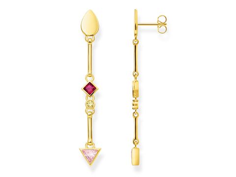 Ohrringe von Thomas Sabo H2039-995-7 in mehrfarbig mit unterschiedlichen geometrischen Formen wie Tropfen, Quadrat und Dreieck in goldfarbener Fassung.