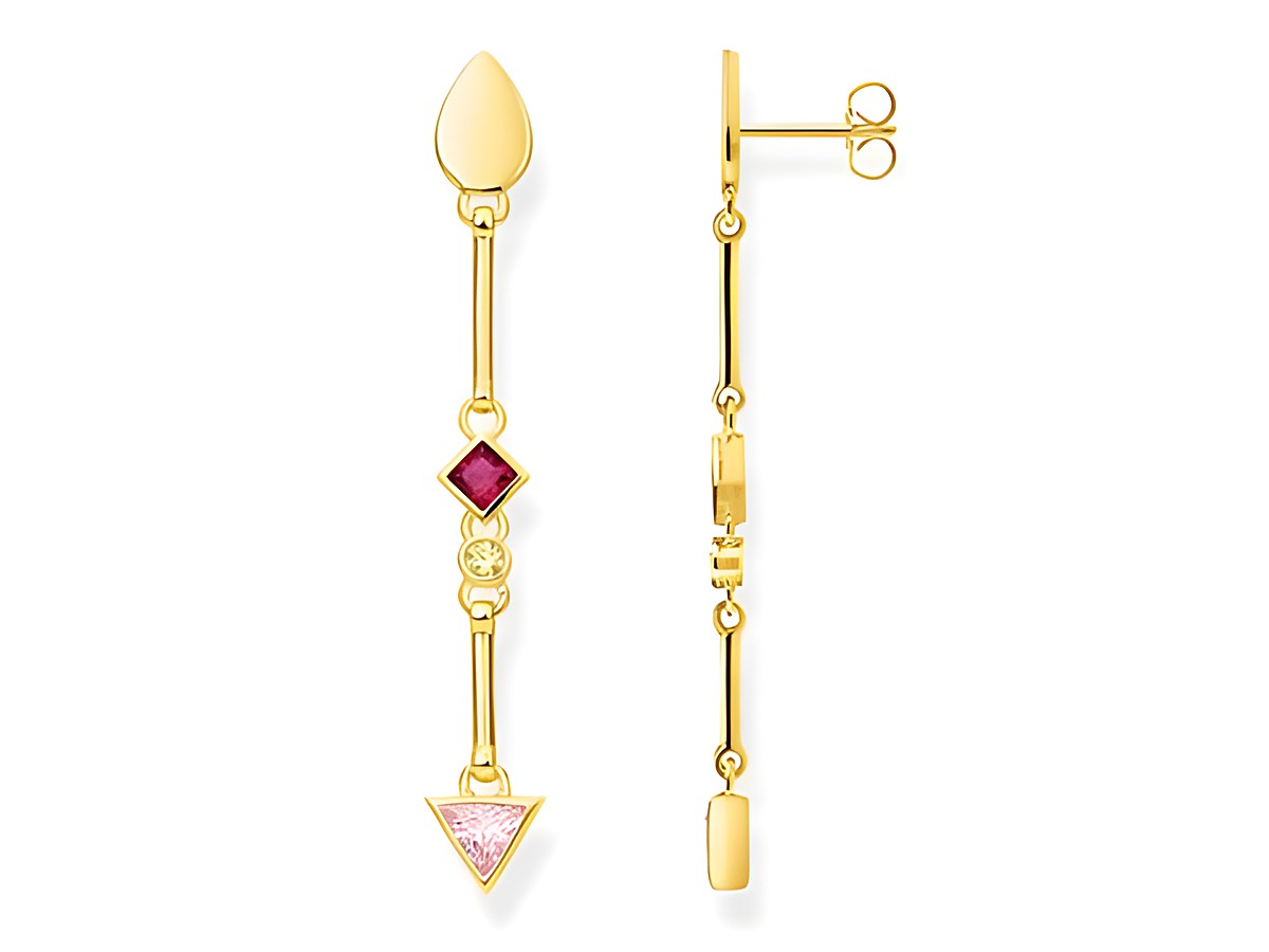 Ohrringe von Thomas Sabo H2039-995-7 in mehrfarbig mit unterschiedlichen geometrischen Formen wie Tropfen, Quadrat und Dreieck in goldfarbener Fassung.