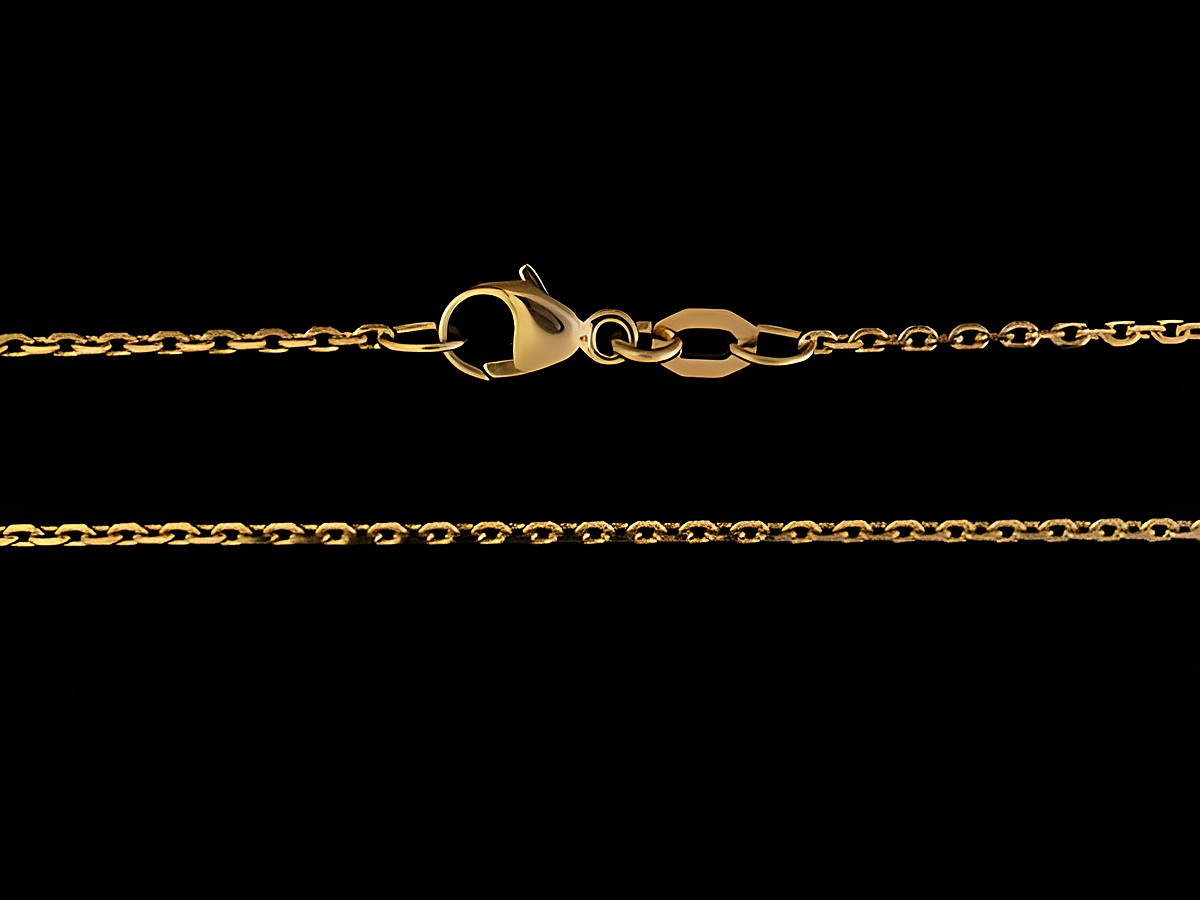 Anker Kette aus Gold 750, 45 cm lang, diamantiert, 1 x 1 mm, von Juwelier Harnisch, glänzende Oberfläche und stabiler Verschluss. Ideal für eleganten Schmuck.