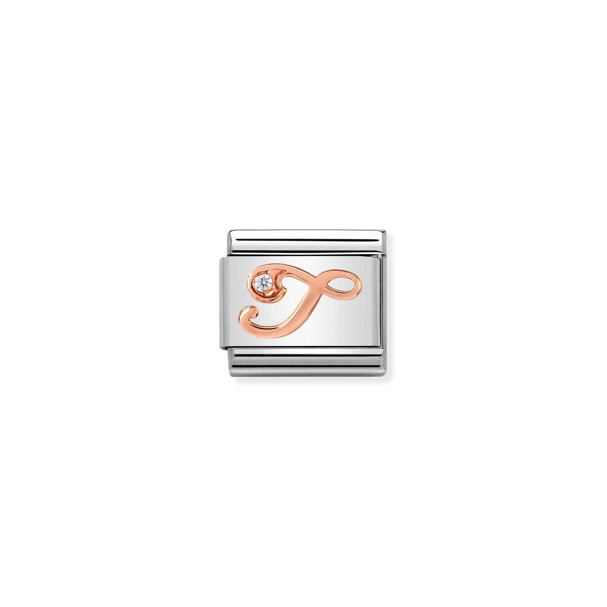 Nomination Composable Classic Charm Buchstabe T - Edelstahl, Gold 375 Roségold, Zirkonia
