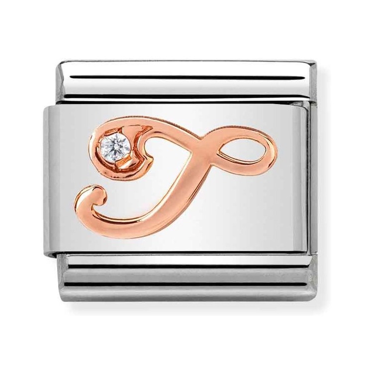 Nomination Composable Classic Charm Buchstabe T - Edelstahl, Gold 375 Roségold, Zirkonia