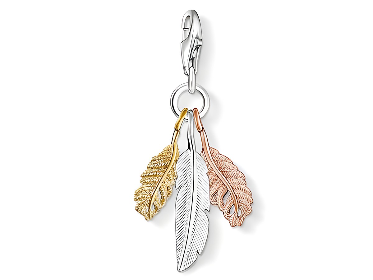 Charm mit Federn aus Sterling Silber vergoldet in Gelbgold und Roségold, bicolor Design von Thomas Sabo, ideal für persönliche Schmuckstücke und stilvolle Akzente.