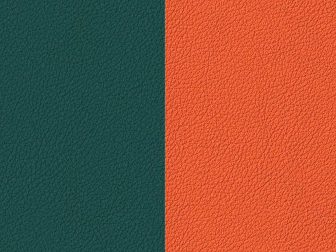 Blau paon und feuerrot Leder-Einlage für Les Georgettes Armreif, zeigt petrolgrüne und koralle orange Oberflächen mit strukturierter Textur, ideal für kreative Schmuckgestaltung.
