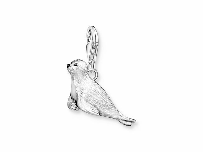 Charm-Anhänger von Thomas Sabo in Sterling Silber mit kaltemail und Zirkonia in Form einer Robbe, detailreich gestaltet und ideal zum Befestigen an Armbändern oder Ketten.