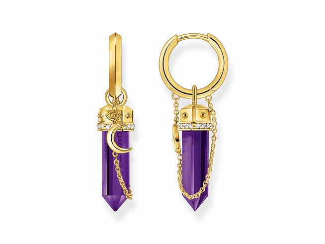 Thomas Sabo Creolen CR722-414-13 aus vergoldetem Silber mit violetten Zirkonia-Pendeln, elegant und modern gestaltet, ideal für stilvolle Akzente.