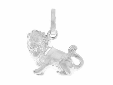 Löwe als Anhänger aus 925 Sterling Silber rhodiniert, gefertigt von Juwelier Harnisch, symbolisiert das Sternzeichen Löwe mit detaillierter Gestaltung und glänzender Oberfläche.
