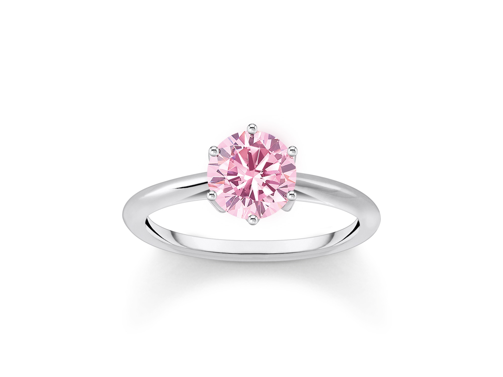 Eleganter Thomas Sabo Ring mit funkelndem pinken Zirkonia-Steiner, 925er Silber gefertigt, Größe 50, zeitloses Design für besondere Anlässe.