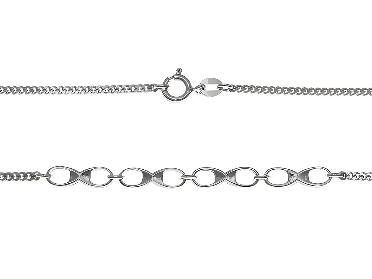 Panzerkette aus rhodiniertem Sterling Silber mit Mittelteil, 39 cm lang, gefertigt vom Juwelier Harnisch, elegant und vielseitig einsetzbar für stilvolle Colliers.