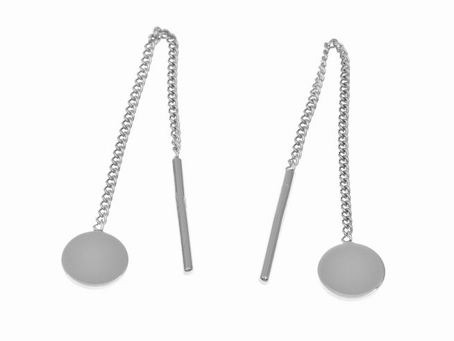 Ohrringe zum Durchziehen mit Kreisplättchen aus rhodiniertem Sterling Silber, elegant und modern, ohne Stein, von Juwelier Harnisch, geeignet für jeden Anlass.