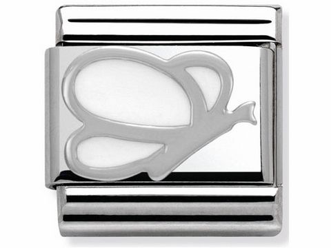 Weisser Schmetterling auf einem silbernen Nomination Classic Motiv, elegant und schlicht, ideal zur Verschönerung von Armbändern und für individuelle Styles.