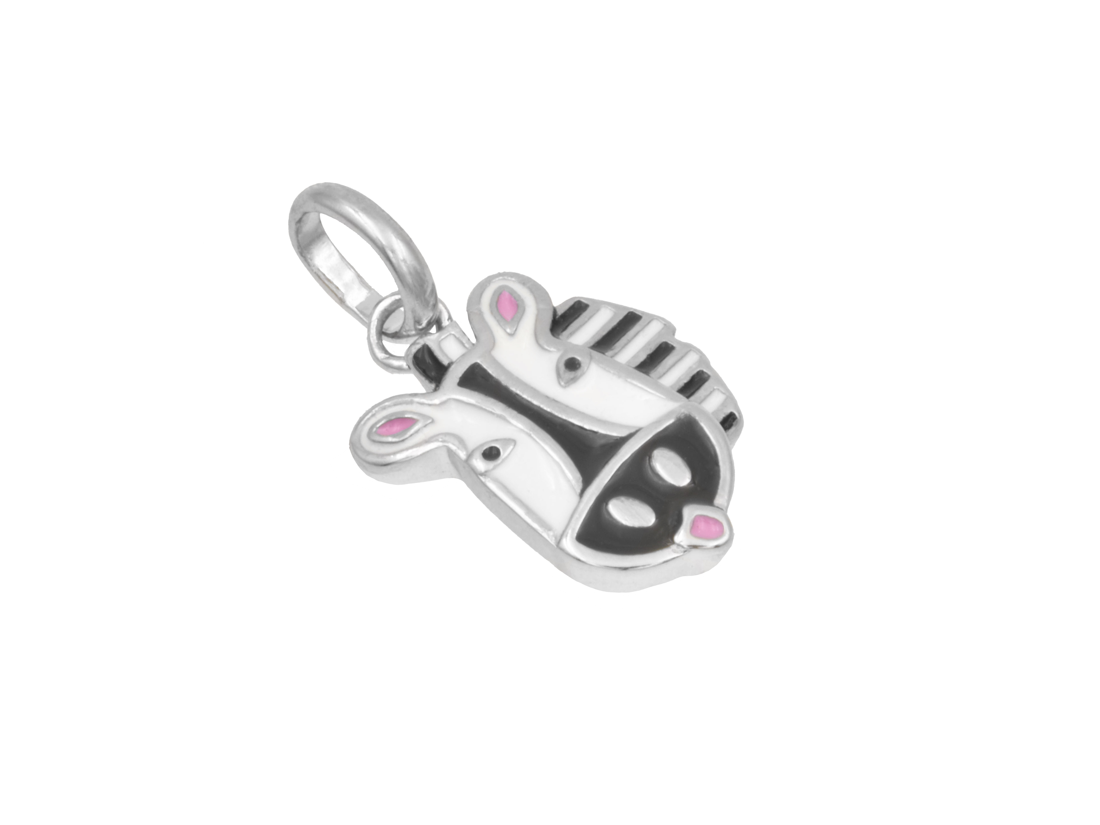Anhänger Zebrakopf - Sterling Silber rhod. - Emaille Zierlicher Anhänger in Form eines Zebrakopfes aus rhodiniertem Sterling Silber mit bunten Emaille-Akzenten, ideal für individuelle Schmuckstücke, Hersteller Juwelier Harnisch.