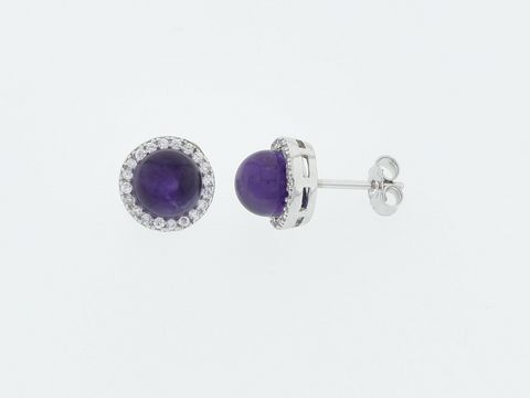 Runde Silber Ohrringe mit edlen Amethysten und Zirkonia Steinen, Hersteller Juwelier Harnisch, in ansprechendem Design, perfekt für jeden Anlass.