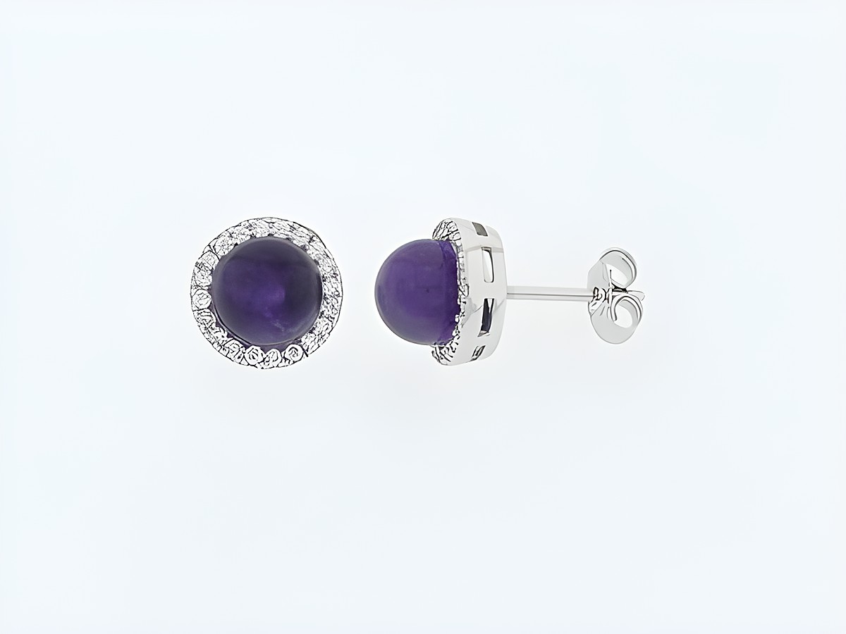 Runde Silber Ohrringe mit edlen Amethysten und Zirkonia Steinen, Hersteller Juwelier Harnisch, in ansprechendem Design, perfekt für jeden Anlass.