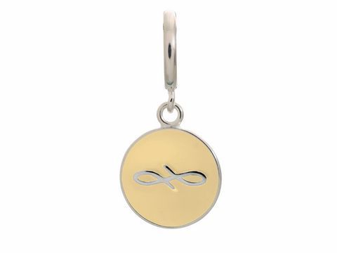 Silberner Charm in Form einer runden Münze mit einem minimalistischen unendlichen Symbol in der Mitte, Hersteller: Endless, Modell Cream Endless Coin, perfekt für Schmuckliebhaber.