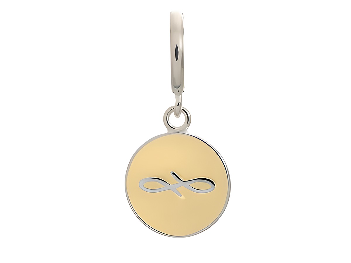 Silberner Charm in Form einer runden Münze mit einem minimalistischen unendlichen Symbol in der Mitte, Hersteller: Endless, Modell Cream Endless Coin, perfekt für Schmuckliebhaber.